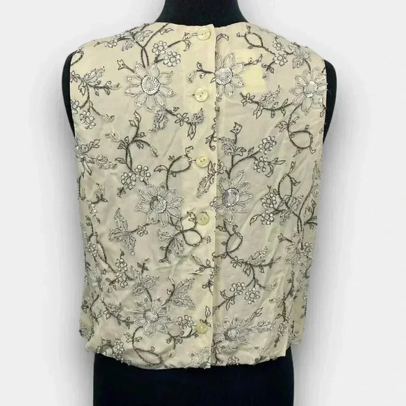 JONES NEW YORK PETITE ladies sleeveless silk embellished blouse cream 14P - Picture 4 of 10